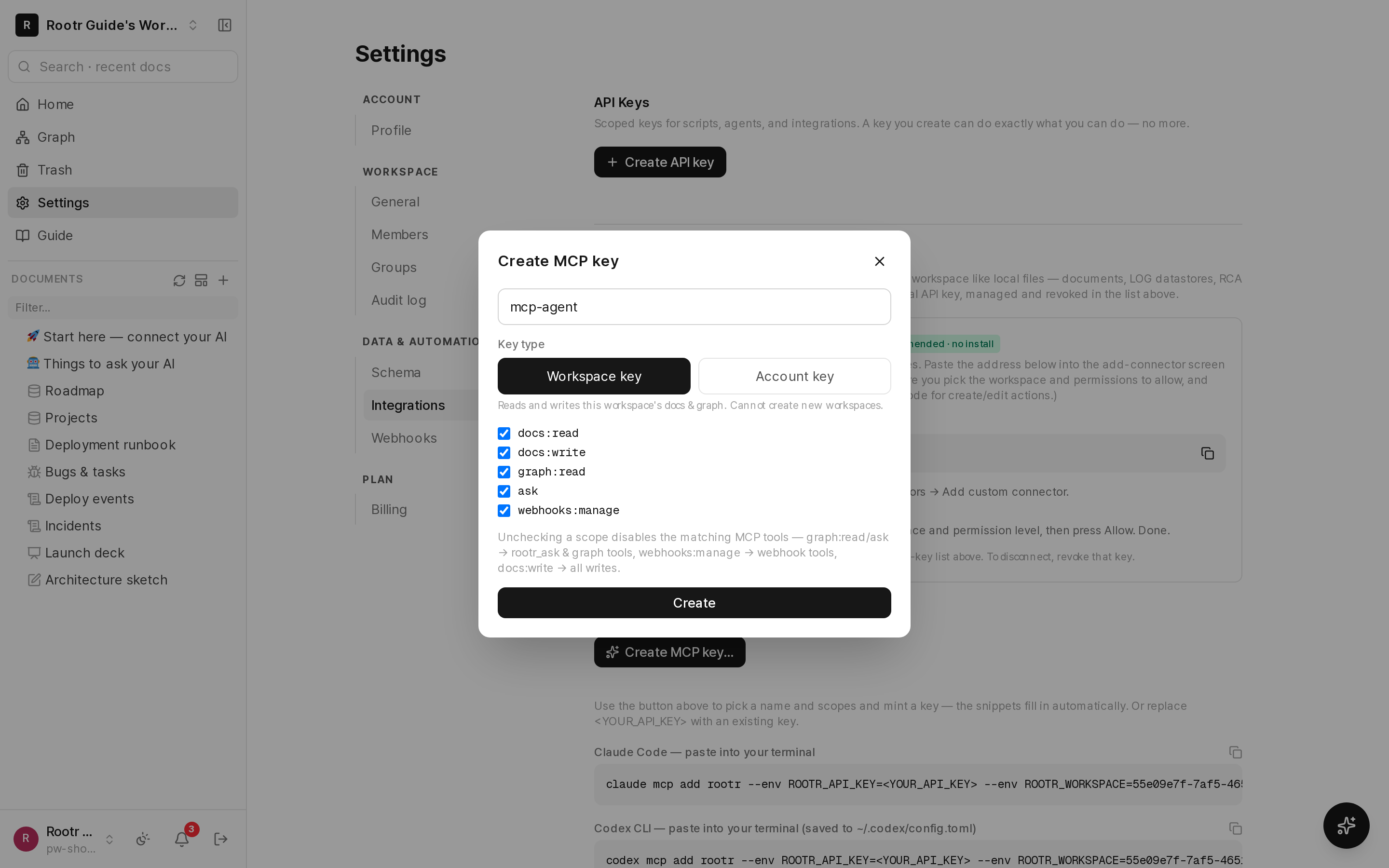 The webhook (change notification) creation screen. You choose the scope, tag filter, and the events to send.
