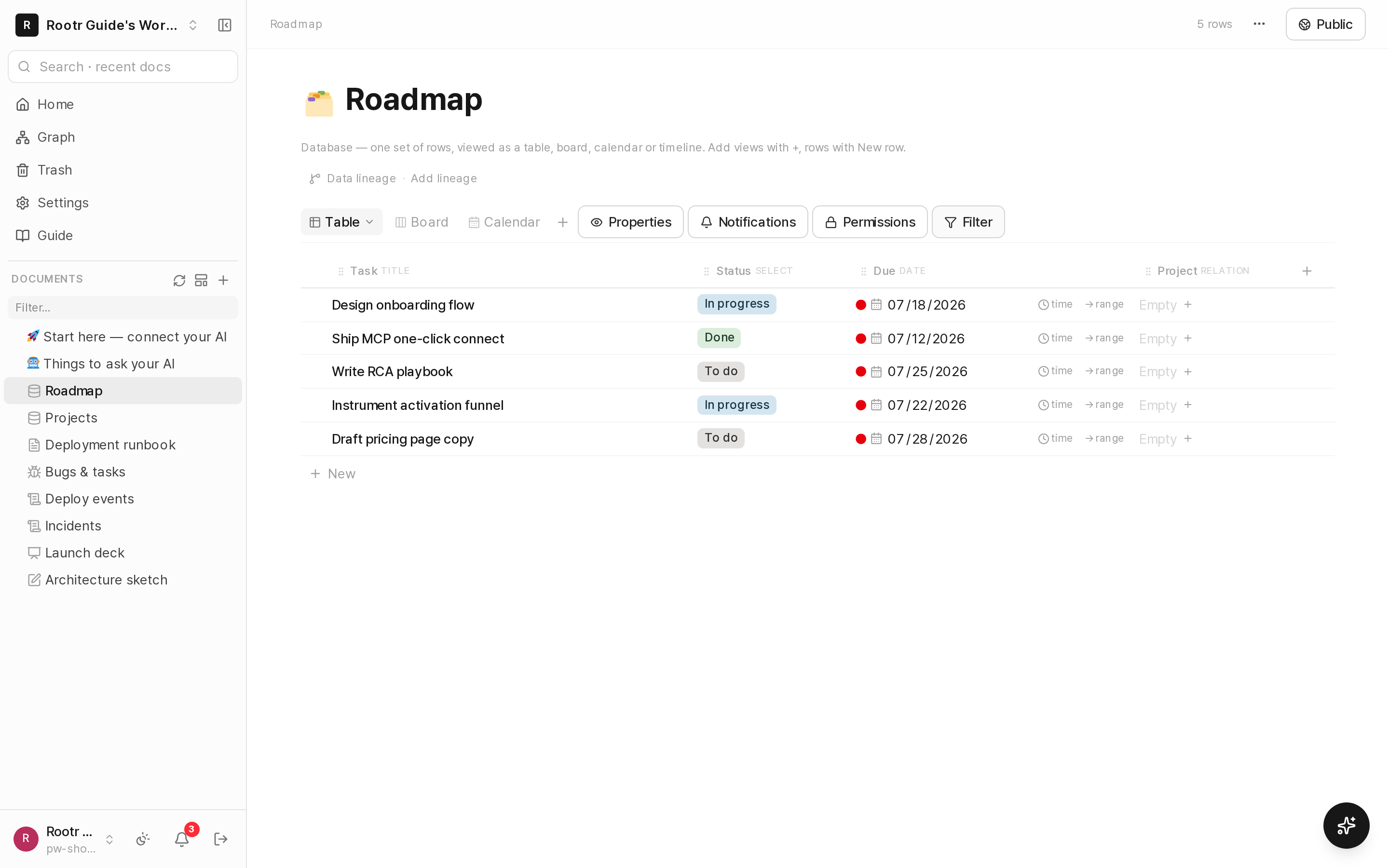 Row detail panel: values on top, body-note editor underneath.