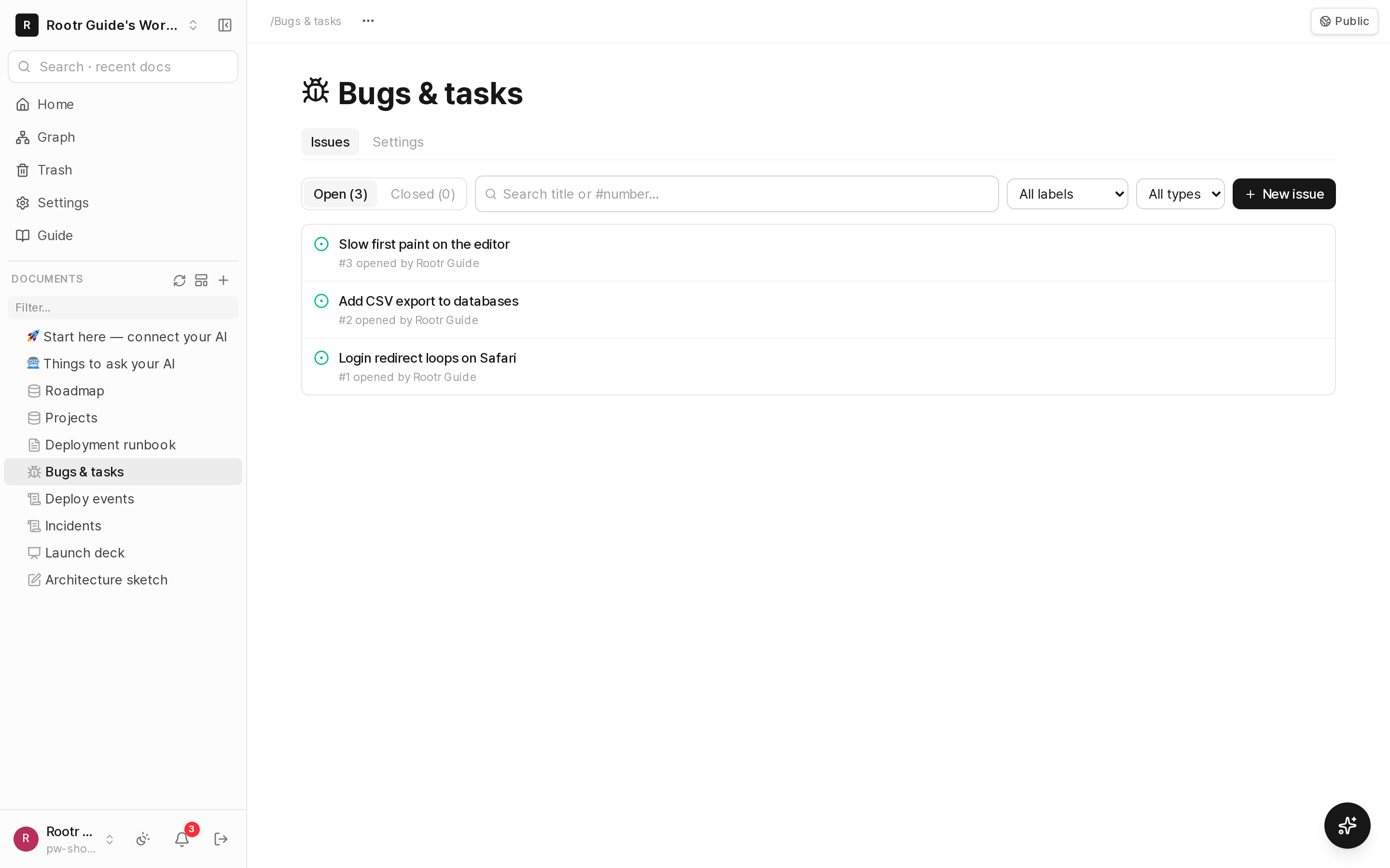The issue-list screen of an ISSUE_TRACKER.